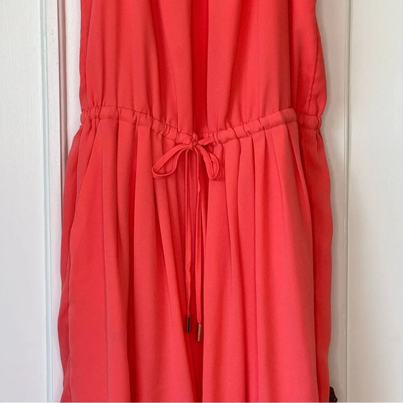 Banana Republic A Line Halter Solid Coral Cinch Waist Dress Capri Sz  2 summer - Picture 5 of 13